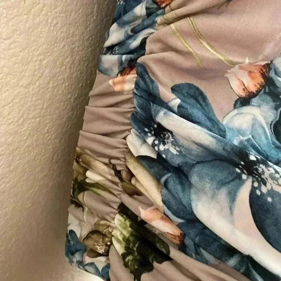 🆕 Hello Miz Maternity Gray & Blue Floral Cold-Shoulder Dress M🆕 - Picture 7 of 10